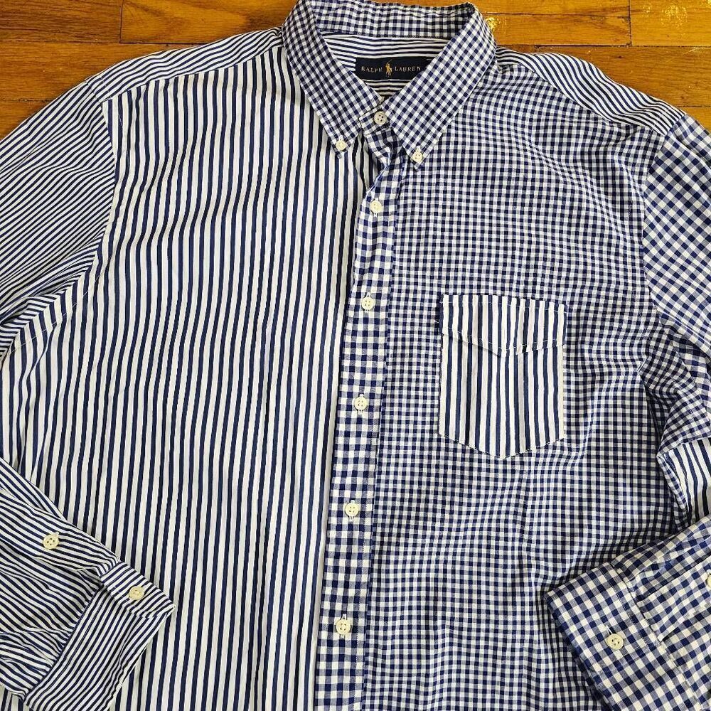 Polo Ralph Lauren White Blue Striped Colorblock Plaid Button Down Shirt Men’s Si - Picture 3 of 8